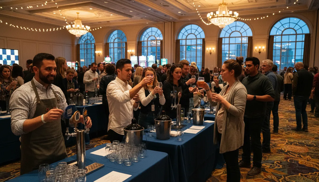 Attendees sampling craft beers at casino-hosted charity tasting event