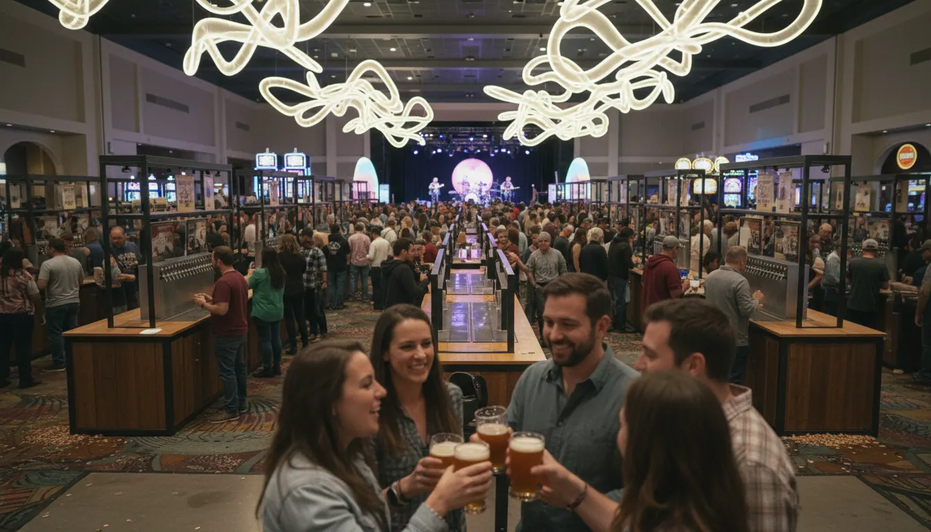 Large-scale beer festival setup in casino resort event space